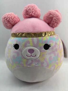 Cheetah Rainbow Tie Dye Plush Beebz Pink Pom-Pom Animal Toy Pastels Squish-Doos